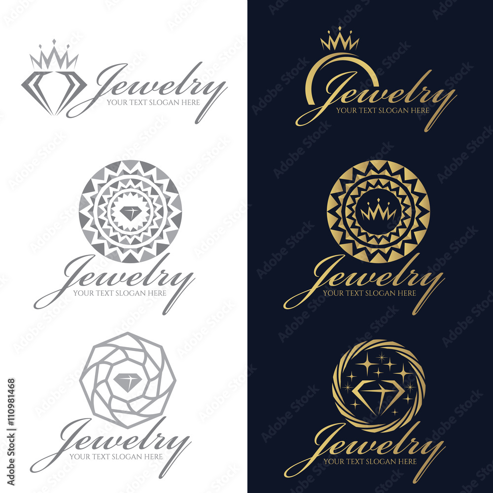 Naklejka premium Gold and gray Jewelry logo vector set design