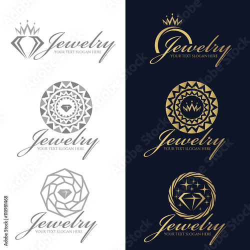 Gold and gray Jewelry logo vector set design