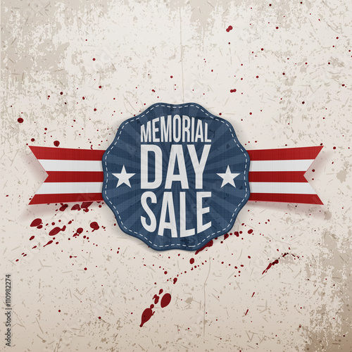 Memorial Day Sale Emblem with Ribbon and Shadow