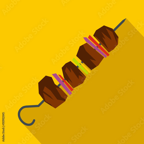 Barbecue kebab on skewers icon, flat style