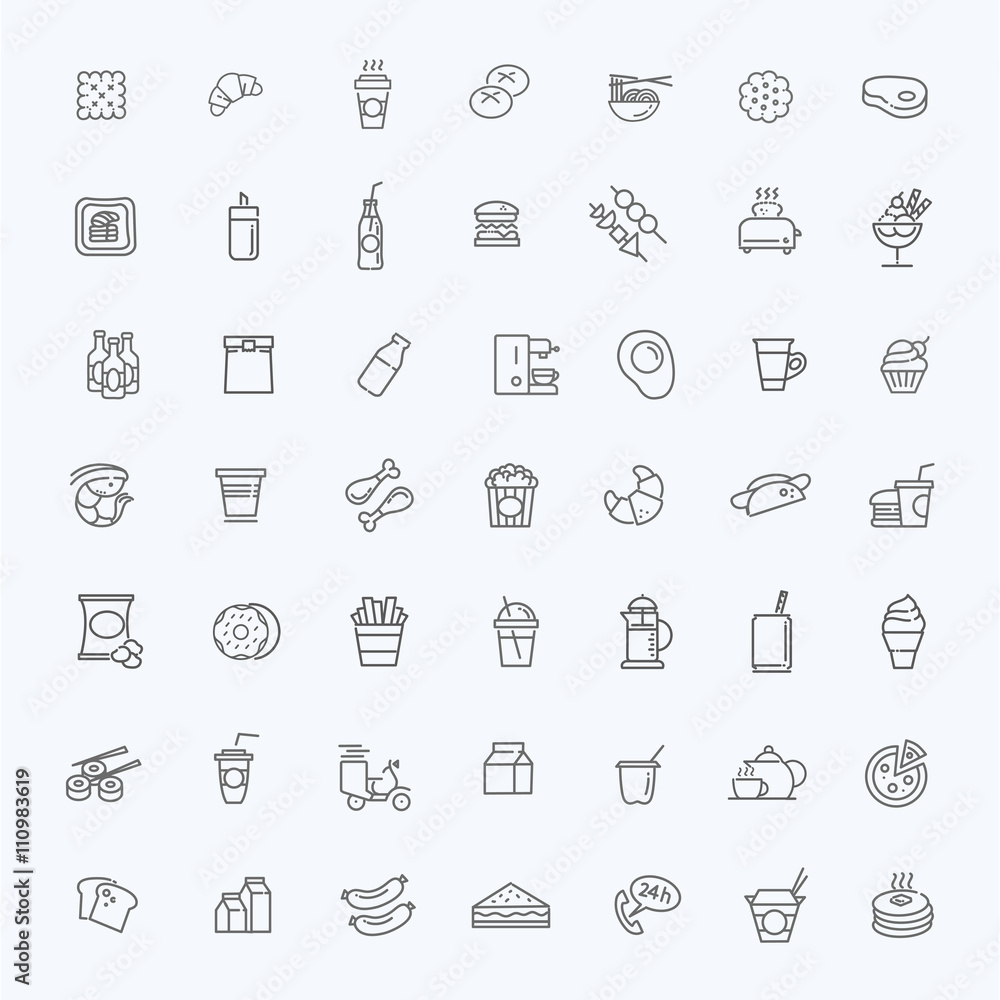 Fast food vector outline icons set. Cooking Fast food vector outline icons set. Cooking