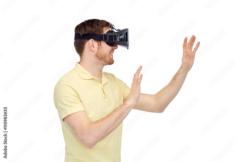 happy man in virtual reality headset or 3d glasses happy man in virtual reality headset or 3d glasses