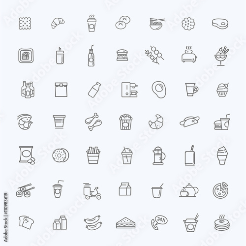 Fast food vector outline icons set. Cooking