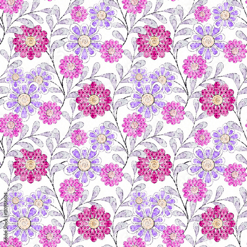 Wallpaper Mural Floral seamless pattern in retro style, cute cartoon flowers white background Torontodigital.ca