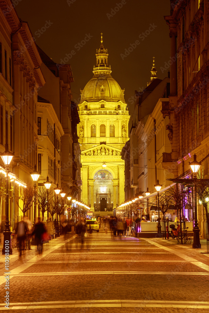 St. Stephen's Basilica night view, Budapest Hungary.