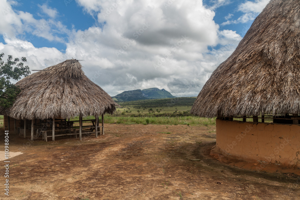 Simple houses in an indigenous village in National Park Canaima, Venezuela Simple houses in an indigenous village in National Park Canaima, Venezuela