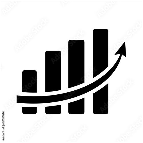 Vertical bar graph, diagram representing growth icon. Vector Illustration