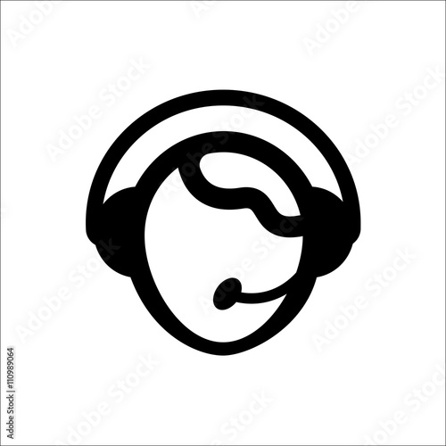 Person wearing headset of headphones and microfone icon. Vector Illustration