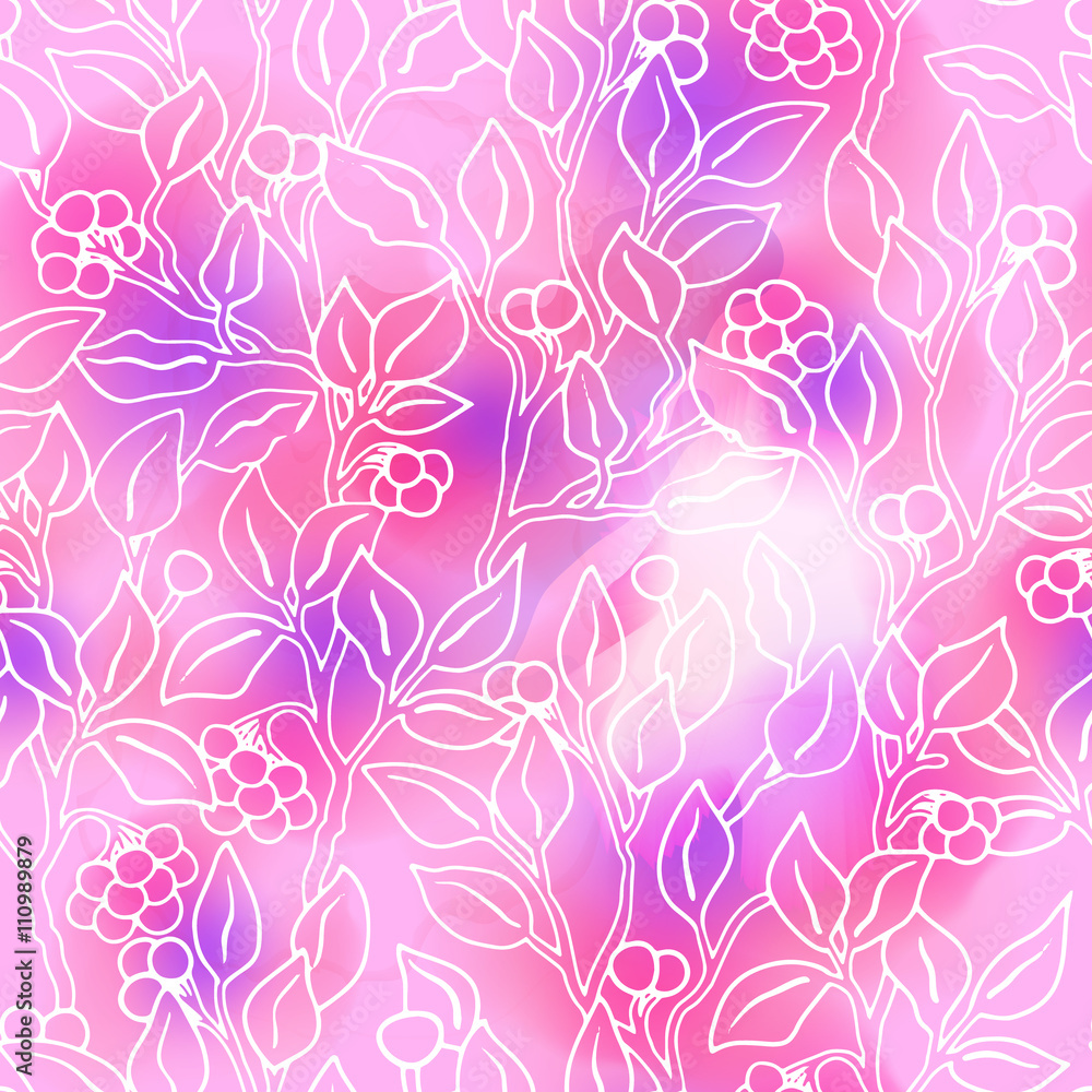 Vector pattern with flowers and plants. Watercolor floral illustration.Seamless pattern.
