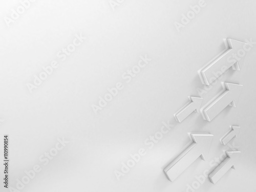3d illustration of the arrows. Arrow pointing up background. Increasing graph minimalistic background.