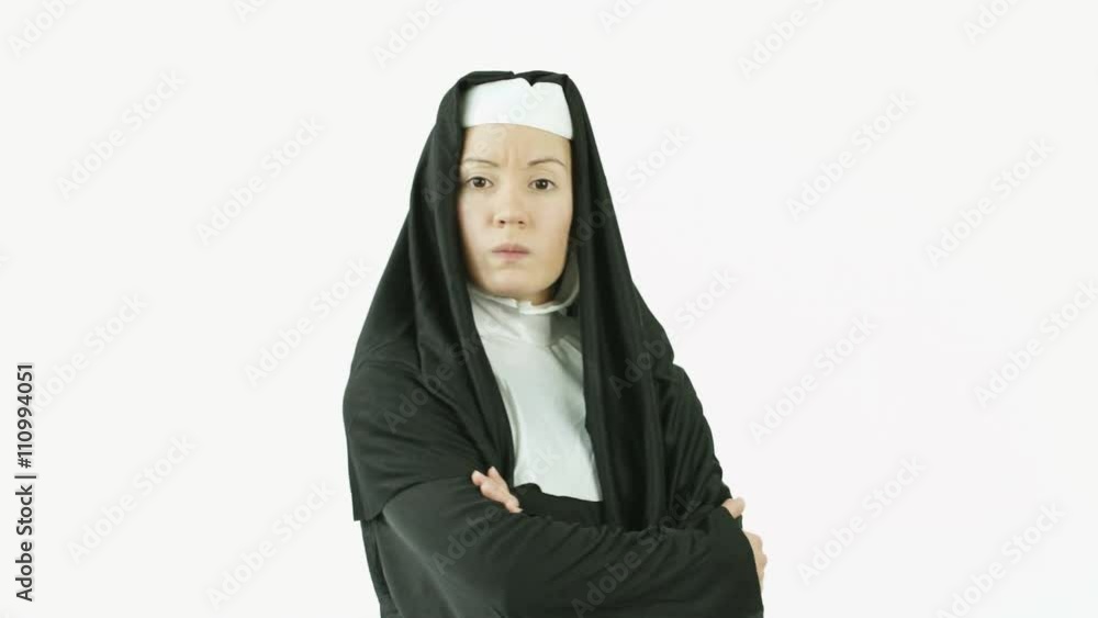 caucasian nun isolated on white upset anger arms crossed caucasian nun isolated on white upset anger arms crossed
