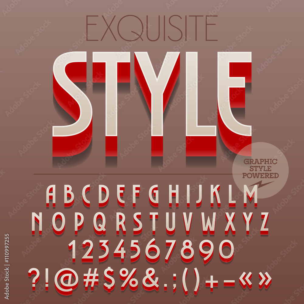 Art Deco styled 3D unique set of alphabet letters, numbers and