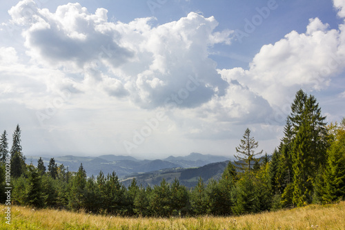 View from the blue trail to the top of Przehyba Mountain, Poland photo