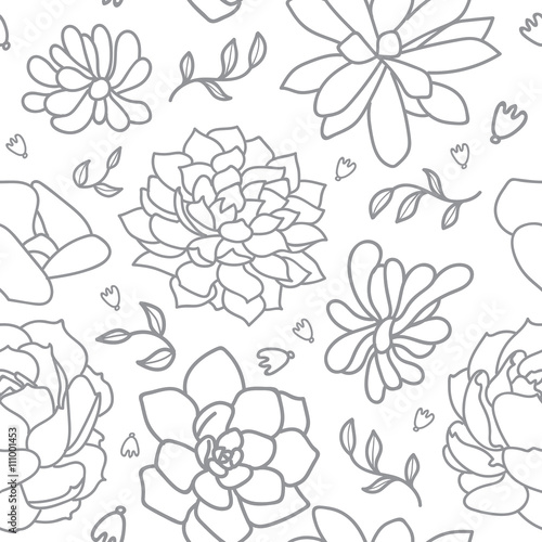 Succulent flower isolated seamless pattern hand drawn vector illustration, flat design