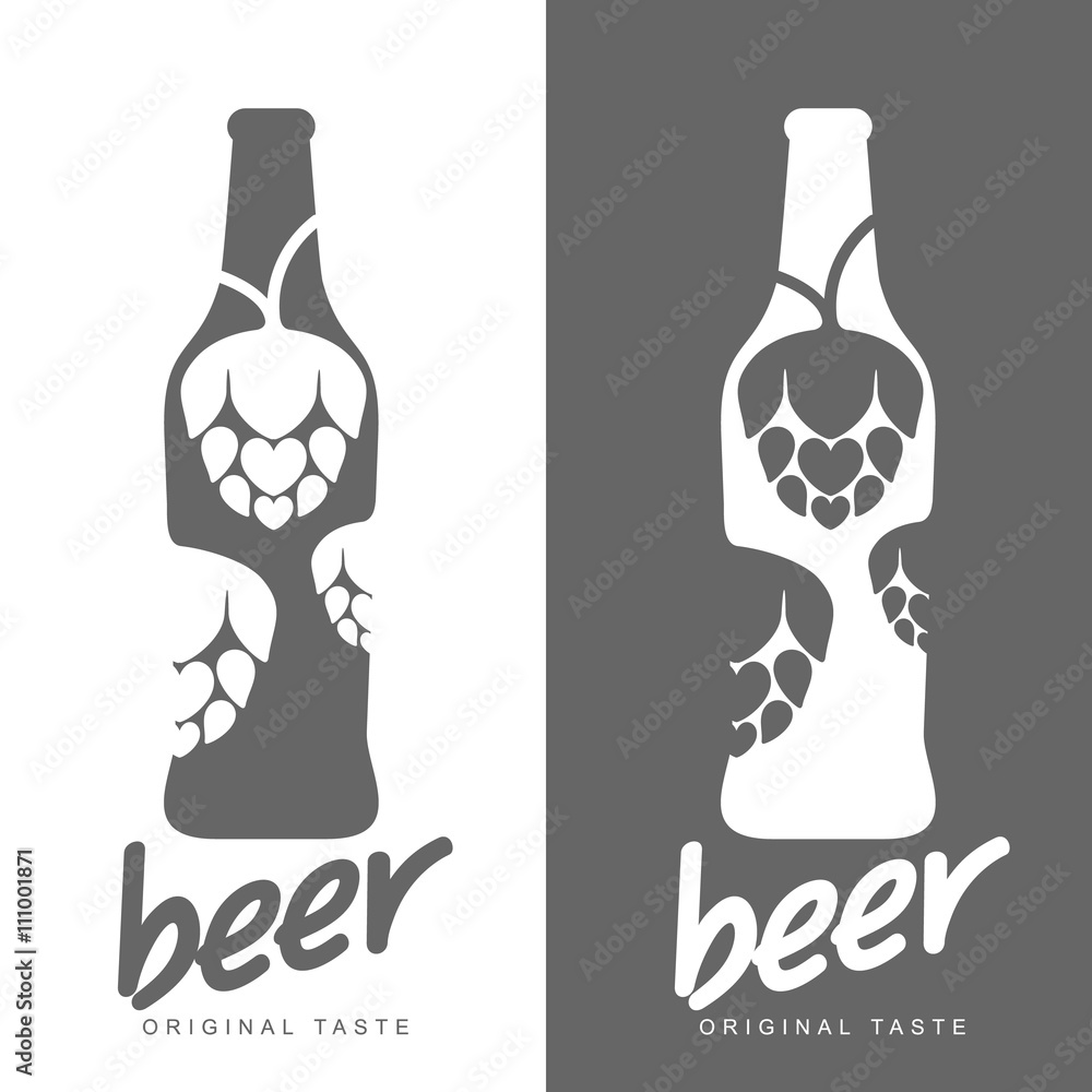 Beer Icons Vector Illustration Simple Plain Logo Beer Bottle With Hop Logo Black And White Simple Concept Of Beer Alcoholic Drink With A Bottle Logo Stock Vector Adobe Stock