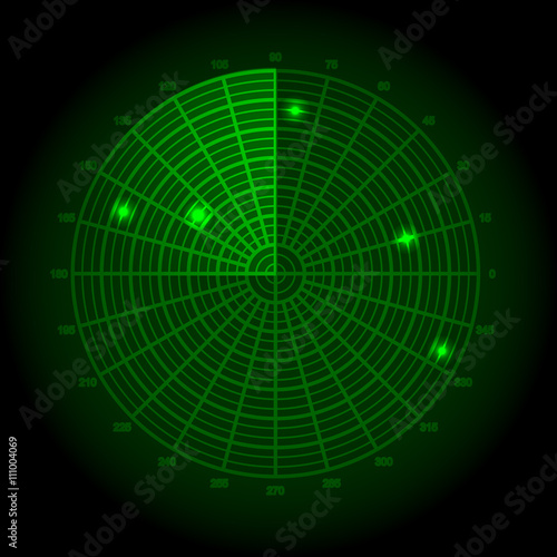 Green radar screen. Vector illustration.