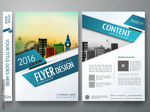 Brochure design template vector. Flyers annual report business magazine poster.Leaflet cover book presentation with abstract blue shape and flat city background. Layout in A4 size.illustration.