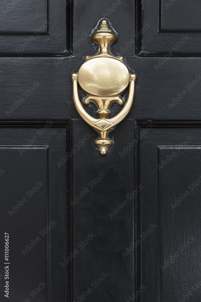 Obraz premium Front door close up of a brass door knocker