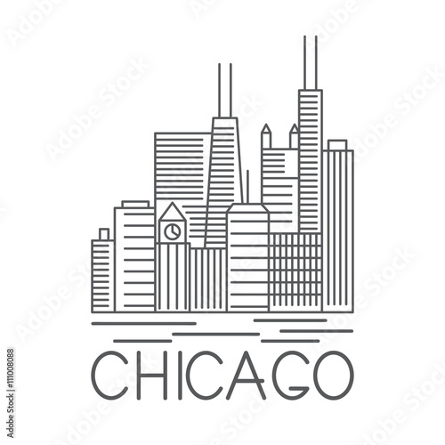 Chicago Illinois USA skyline line art vector illustration