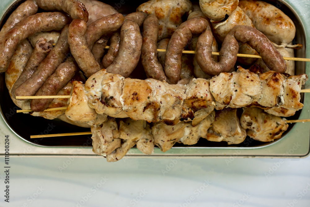 ready grilled meat and sausages