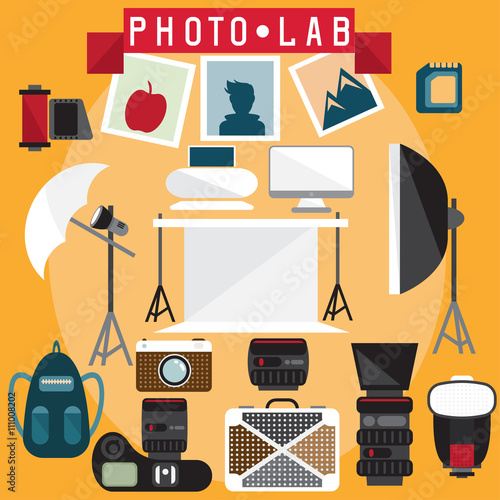 photo lab flat design vector elements set