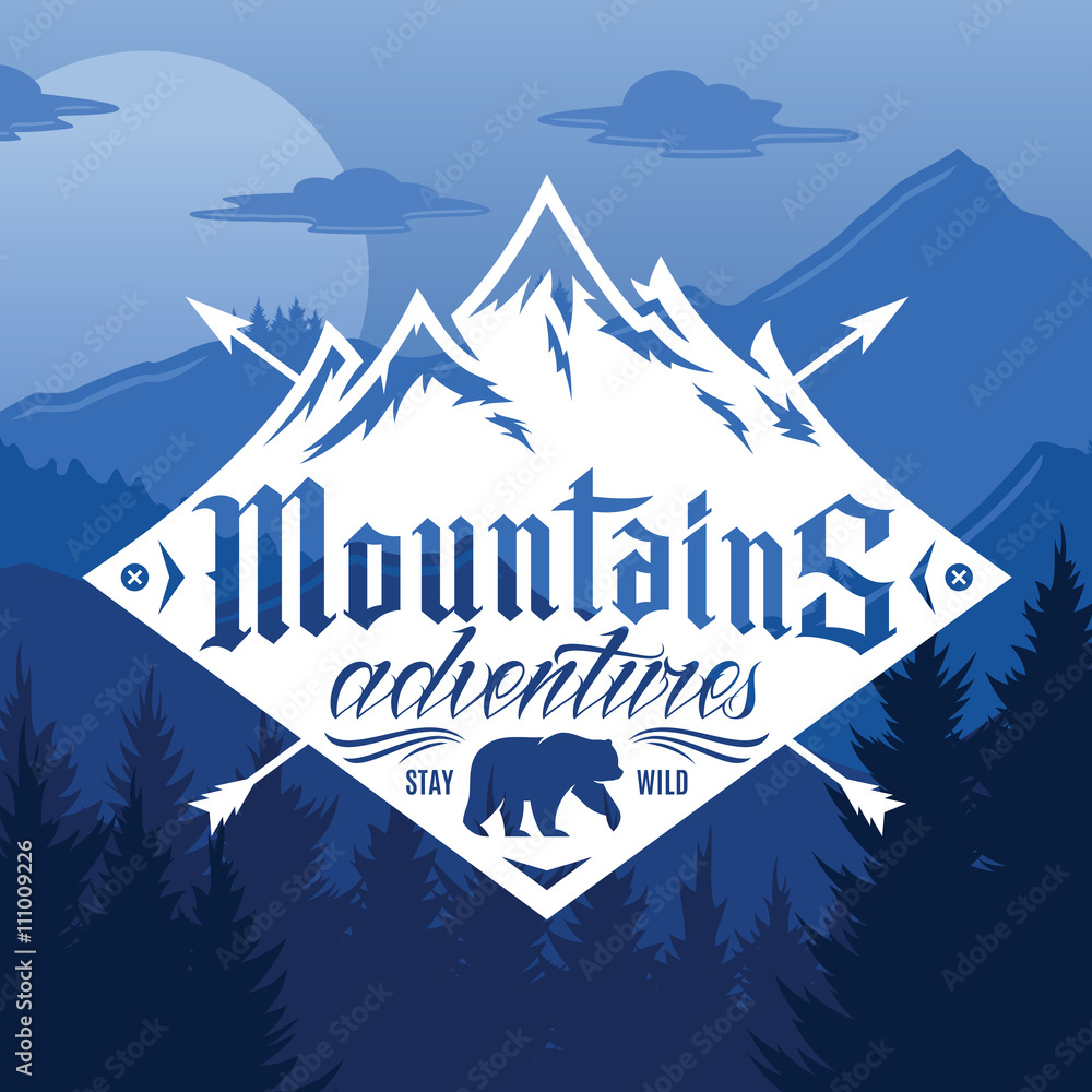 Vector mountain and outdoor adventures logo
