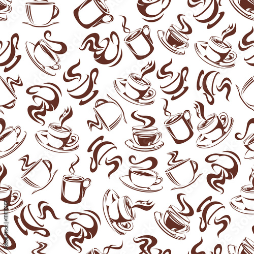 Brown seamless coffee and tea beverages pattern