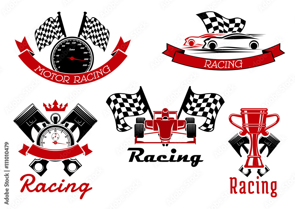 Auto racing sporting symbols with race cars Stock Vector | Adobe Stock