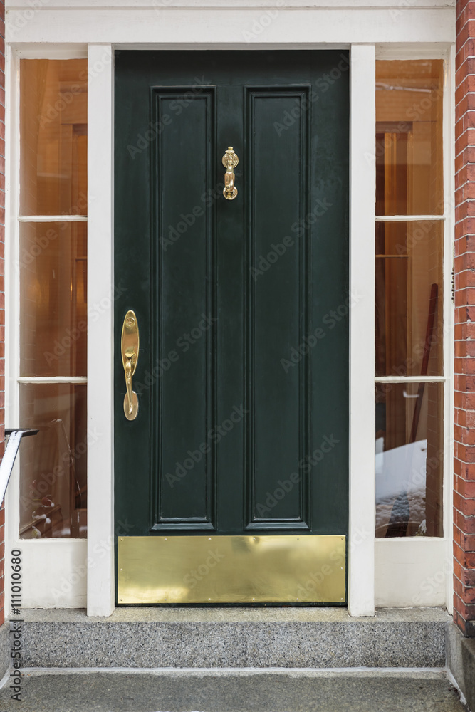 Obraz premium Front door, green with brass fixtures