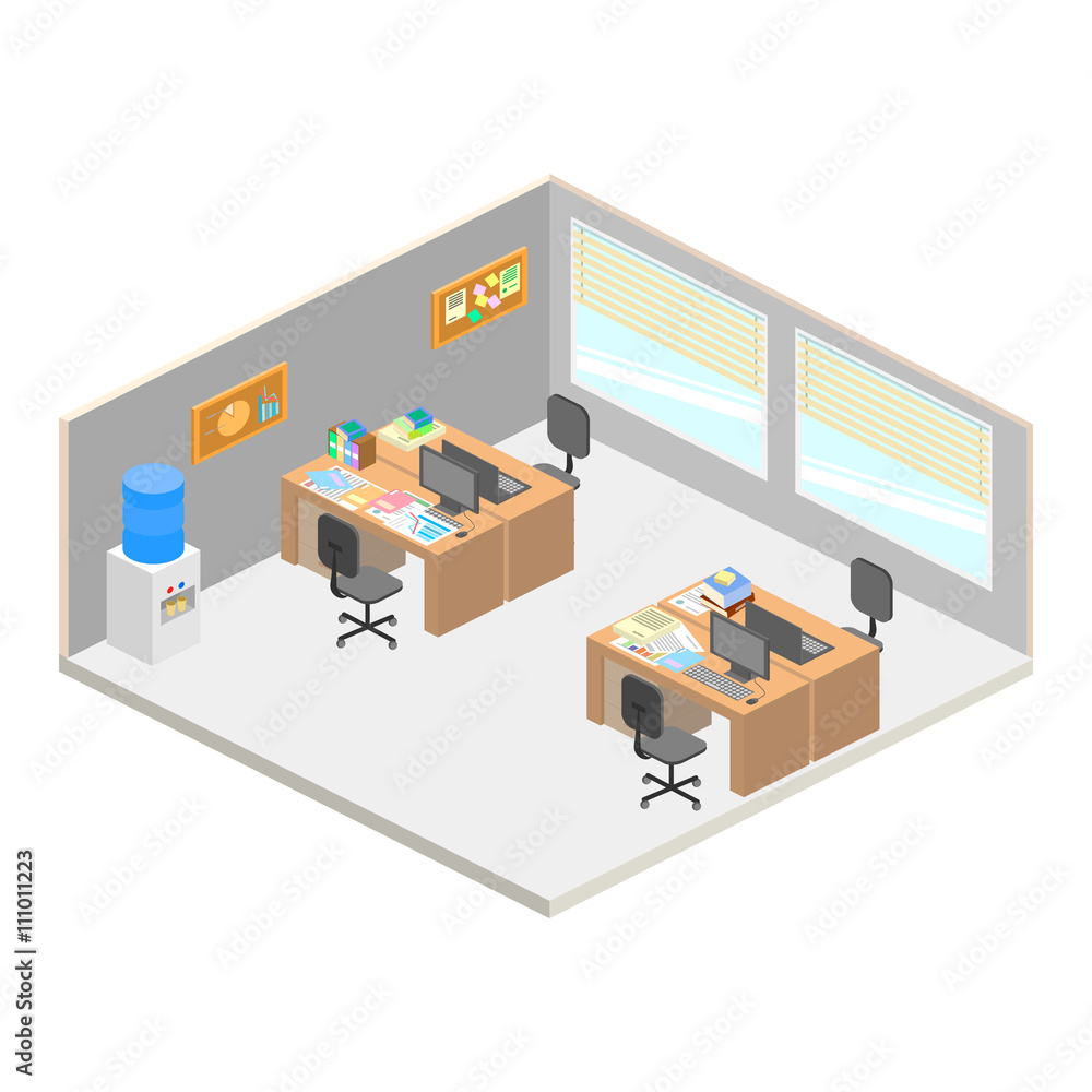 Creative office interior vector isometric Creative office interior vector isometric