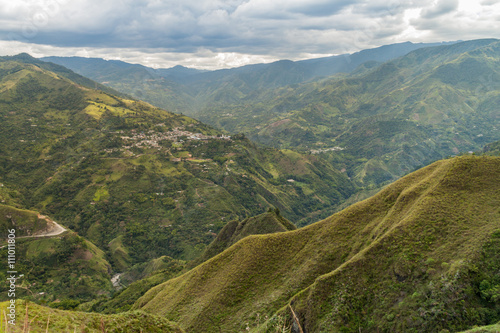 Village Inza in a valley of Ullucos river in Cauca region of Colombia photo