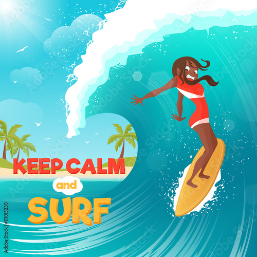 Summer Vacation Surfing Flat Colorful Poster 