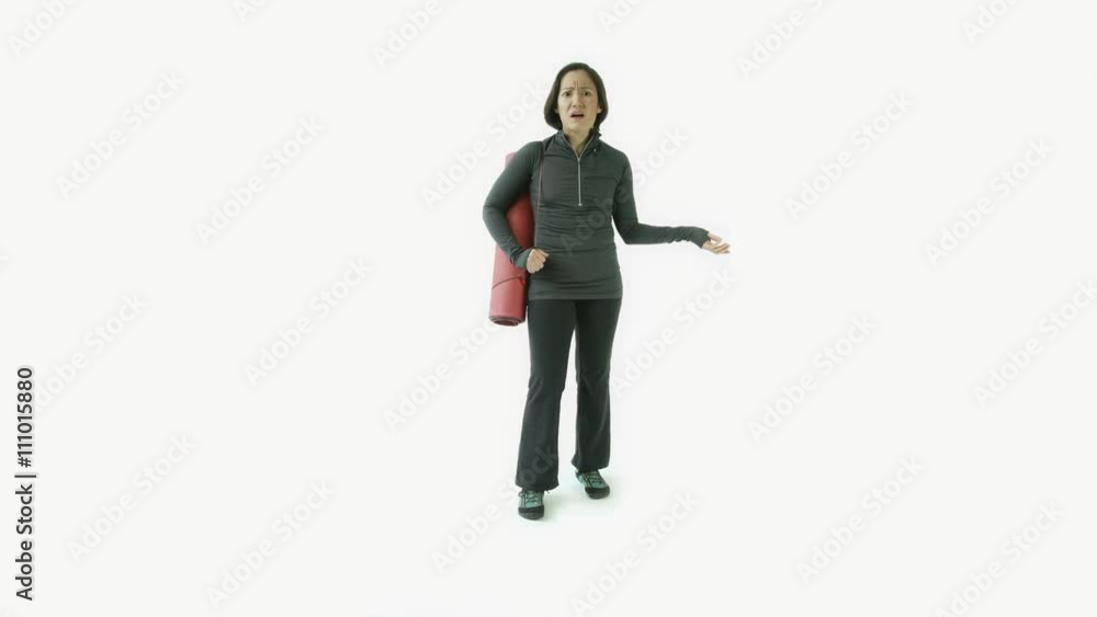 caucasian sporty girl isolated on white upset with yoga mat caucasian sporty girl isolated on white upset with yoga mat