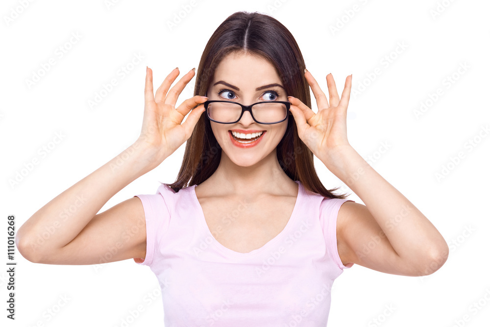What's that I spot over there? A great idea! Portrait of a surprised young woman looking away What's that I spot over there? A great idea! Portrait of a surprised young woman looking away