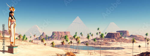 Göttin Hathor und Pyramiden von Gizeh photo