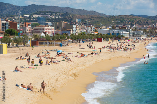 Canvas Print Sand beach in Badalona, Spain