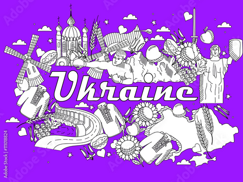 Ukraine coloring book vector illustration