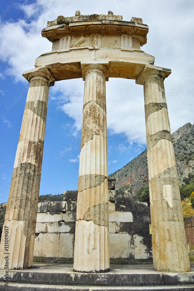 Athena Pronaia Sanctuary in Ancient Greek archaeological site of Delphi,Central Greece