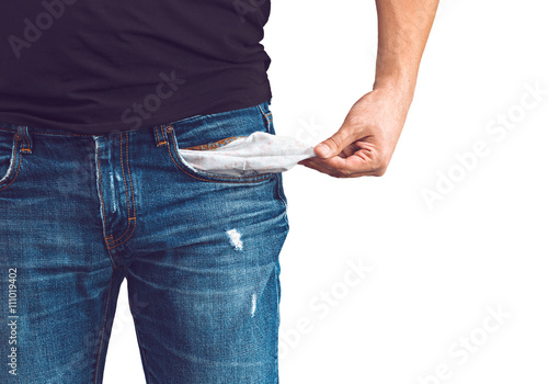 Man in jeans with empty pocket