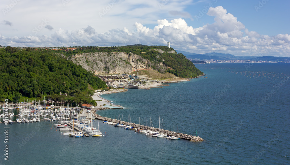 Sistiana Bay Marina and Coastline toward Trieste, Italy
