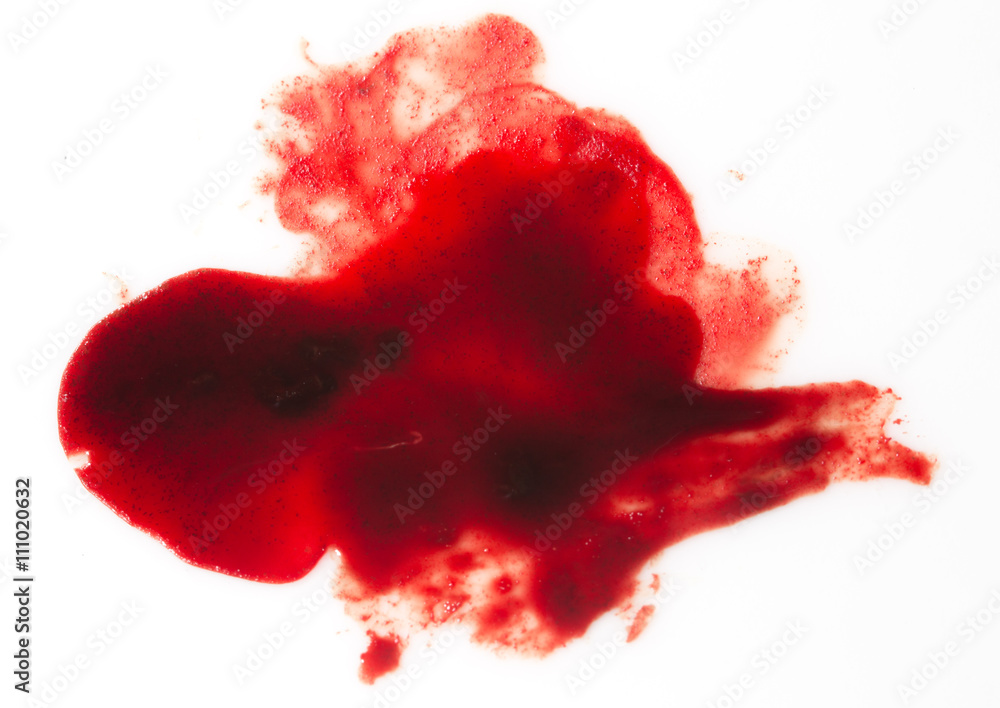 smeared red blood on white background - obrazy, fototapety, plakaty 