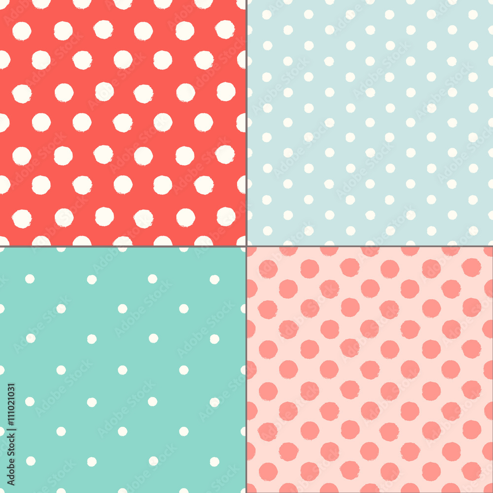 Polka dot colorful painted seamless patterns set
