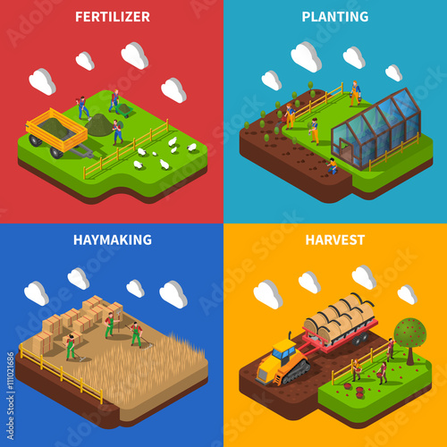 Farmer Isometric Concept Icons Set