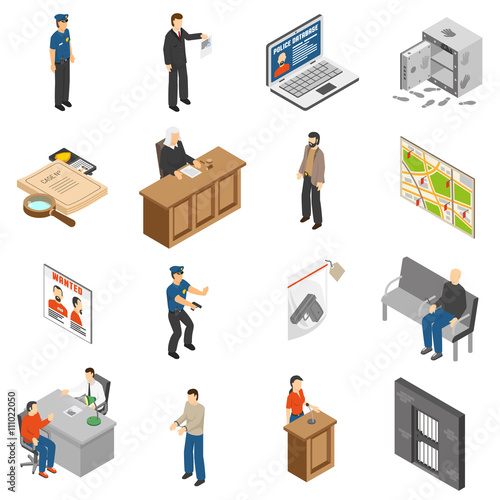 Justice And Law Isometric Icons Set