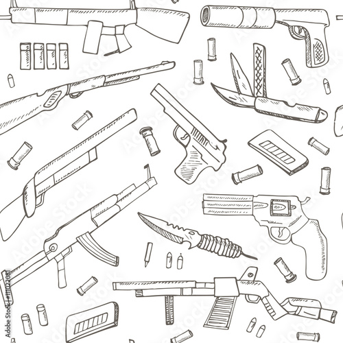 Hand drawn seamless pattern with Weapons. 