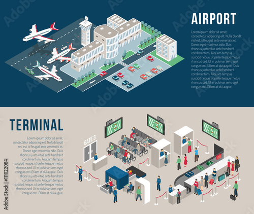 Airport Isometric Horizontal Banners
