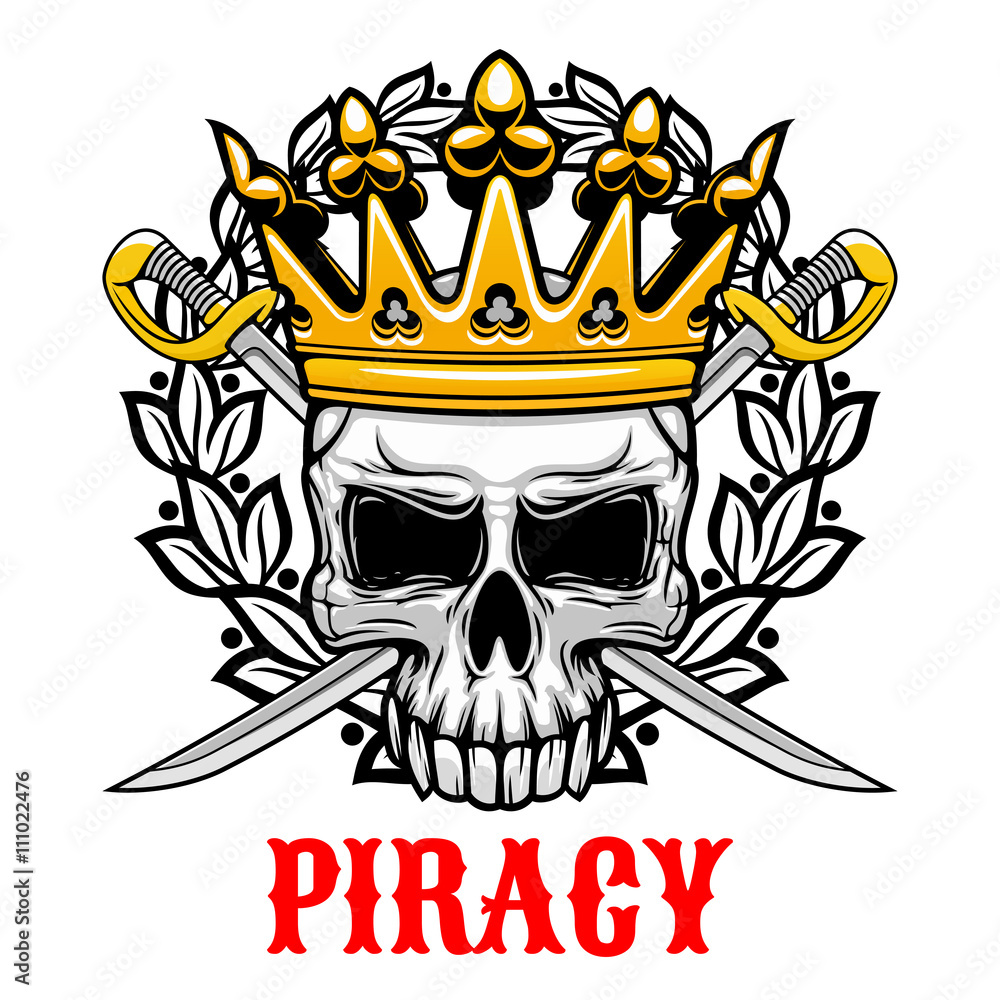 Skull with crown and sabres for piracy design