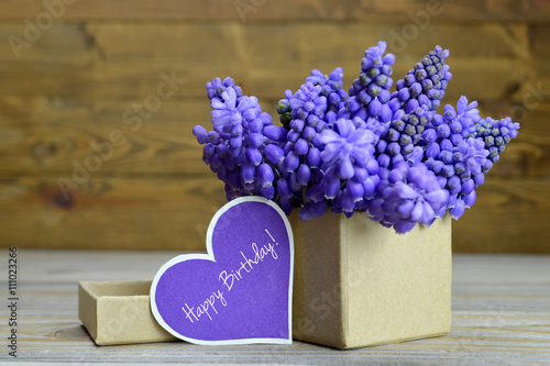 Photography Happy Birthday card and flowers arranged in gift box