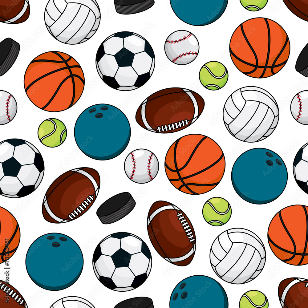 Balls and pucks for team games seamless pattern