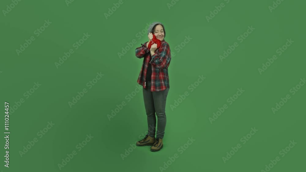 caucasian casual girl isolated on green screen in love with cushion caucasian casual girl isolated on green screen in love with cushion